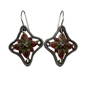 Chico's Earrings Jewelry Statement Dangle Drop Silver Tone Red